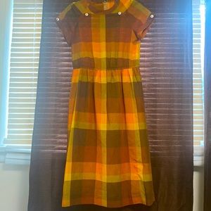 Vintage dress , colorful dark brown with orange